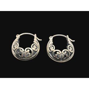 RARE Silpada Sterling Silver Filigree Open Hoop Huggie Post Earrings P1126 Vtg